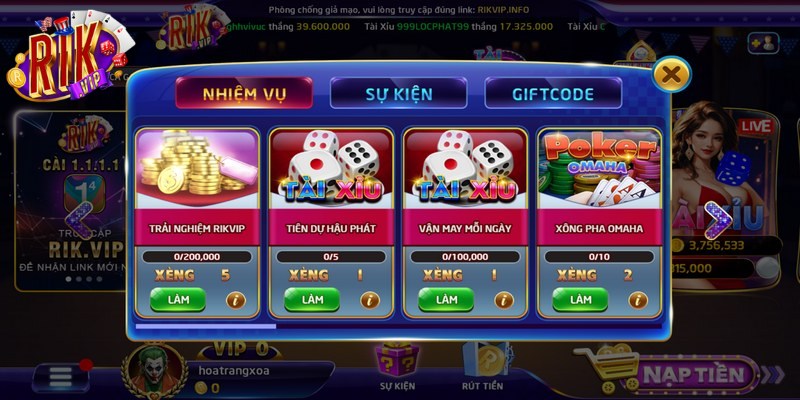 Tổng quan về nhiệm vụ game nhận thưởng tại Rikvip